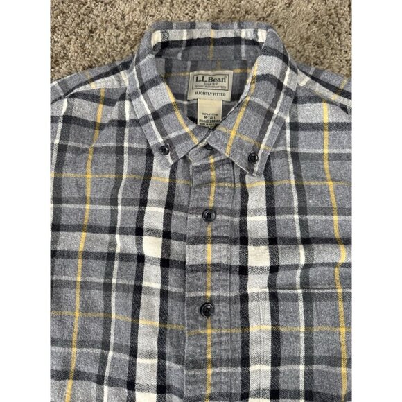 LL BEAN Gray Flannel Plaid Button Down Shirt Western Cabin Cowboy MEDIUM TALL - Picture 6 of 8
